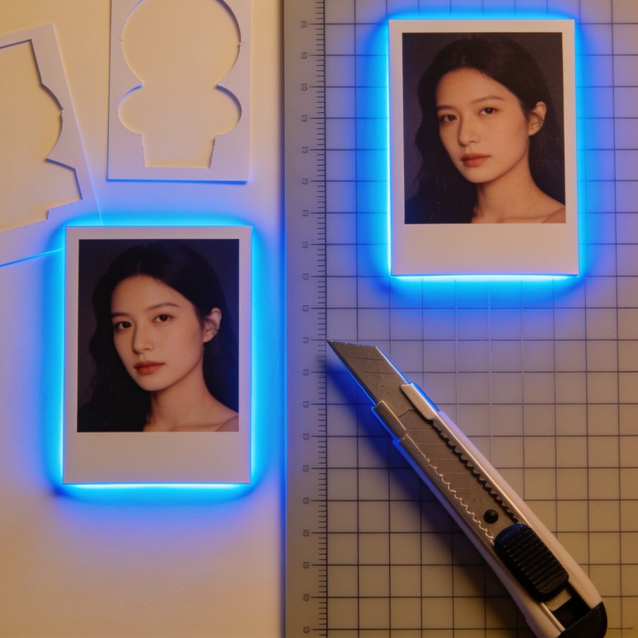 Instant photos of creators on a cutting mat