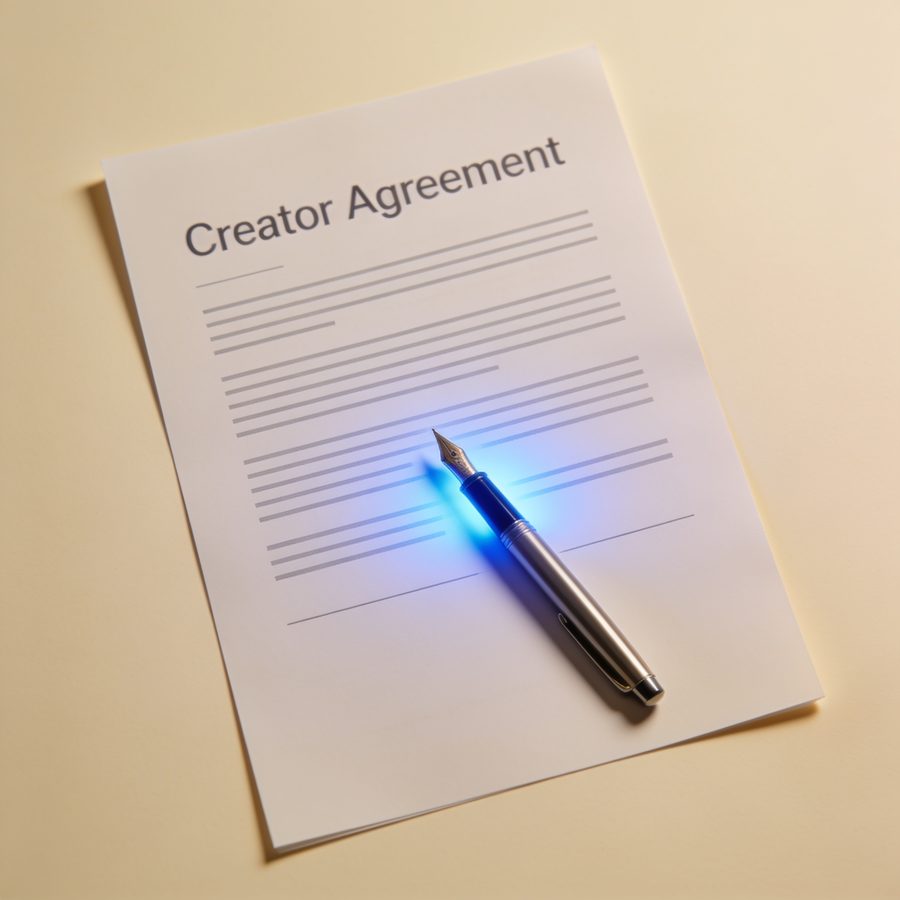 A creator agreement with a pen